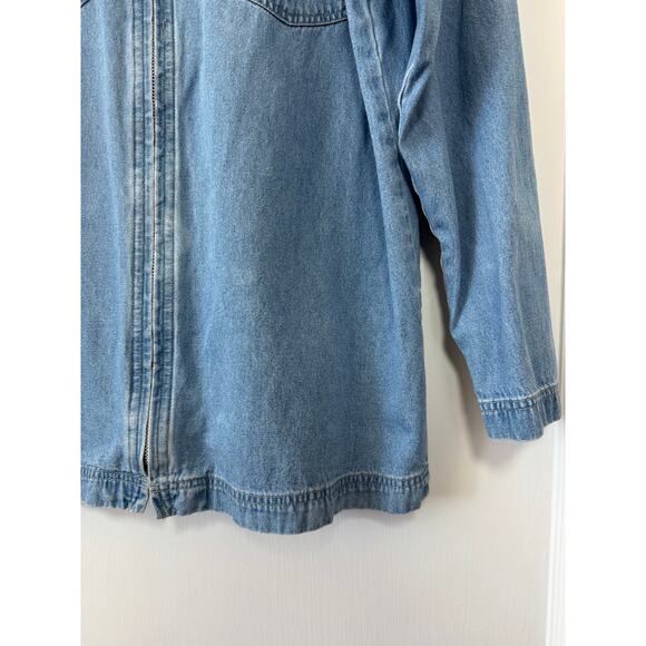 Denim & Co Blue Denium Zip Up Cotton Collared Shirt Size Large - Picture 9 of 12